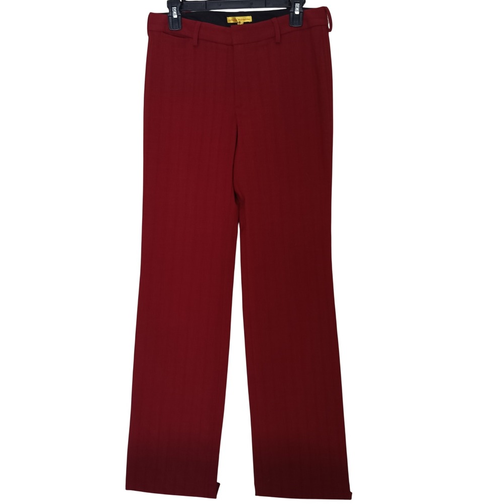 Catherine Malandrino Trousers Women 8 Brick Red Wool Blend Textured Stripe 7700J